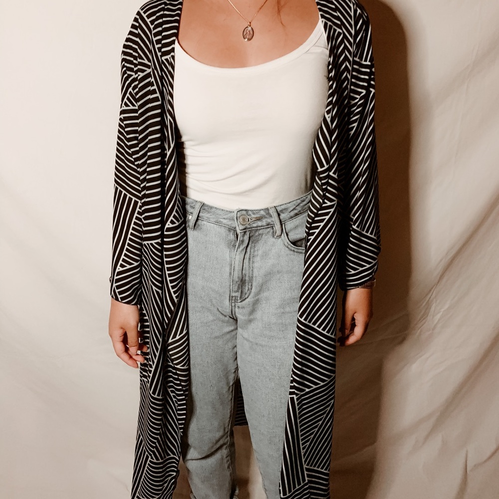 Striped Body-Length Kimono Cover-Up